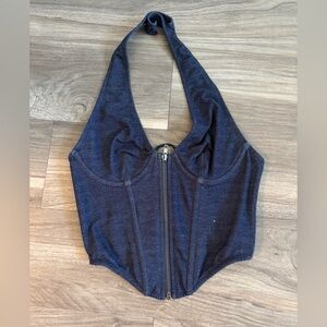 Jean Corset Halter Top with Zipper